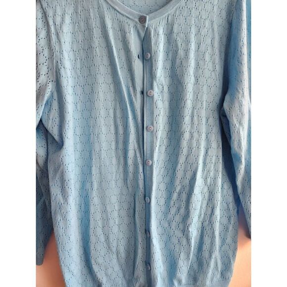 NWOT Talbots Women Blue Pointelle Cardigan Cotton Sweater size XL - Picture 6 of 9